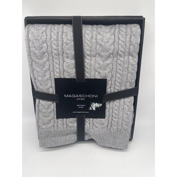 Magaschoni Home Gray Heather Cable Knit Throw 50” x 60” NEW - Picture 1 of 2